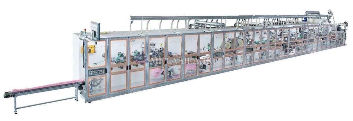 картинка Линия по производству ежедневных прокладок (150 мм) с полуавтоматическим упаковщиком (300-400 штук в минуту) от магазина компании Метасила